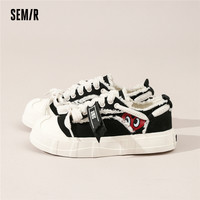 Semir女鞋帆布鞋春夏季透气饼干鞋厚底休闲百搭板鞋女 黑色调106822141019 40