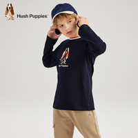 暇步士(Hush Puppies)【天丝系列】童装儿童男女大童秋款弹力舒适柔软经典长袖衬衫 藏蓝 130