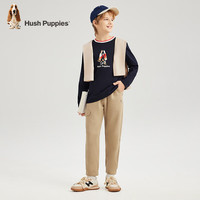 暇步士(Hush Puppies)【天丝系列】童装儿童男女大童秋款弹力舒适柔软经典长袖衬衫 藏蓝 140