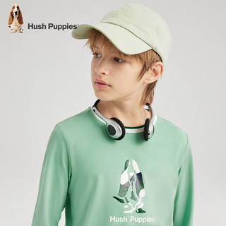 暇步士（Hush Puppies）【天丝系列】童装儿童男女大童秋款弹力舒适柔软经典长袖衬衫 海浪绿 160