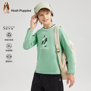 暇步士（Hush Puppies）【天丝系列】童装儿童男女大童秋款弹力舒适柔软经典长袖衬衫 海浪绿 160