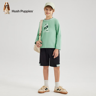 暇步士（Hush Puppies）【天丝系列】童装儿童男女大童秋款弹力舒适柔软经典长袖衬衫 海浪绿 110
