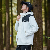 拓路者(Pioneer Camp)连帽防水夹克男春秋款拼色户外防风保暖外套男士宽松休闲春季男装 白色 3XL