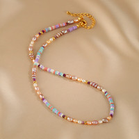花饰庄园彩虹多巴胺淡水项链简约轻奢感锁骨链女串珠颈链饰品 项链款