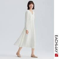 【法式气质蕾丝拼接裙子】春夏高腰V领白裙连衣裙