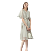 S.DEER圣迪奥夏季时尚女装优雅V领风琴褶短袖连衣裙S232Z12N /49 165