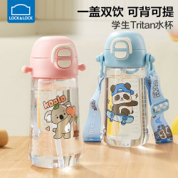 LOCK&LOCK 儿童水杯幼儿园宝宝吸管杯小水壶上学直饮喝水杯子 滑板熊猫 500ml
