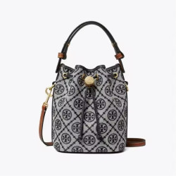 TORY BURCH T MONOGRAM系列 女士提花迷你水桶包 新款海军蓝