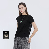 sdeer圣迪奥女装简约圆领雪纺不规则短袖T恤S21280198 黑色/91 XL/175