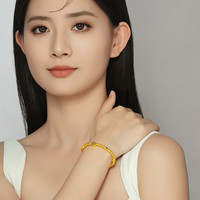 老庙黄金手链足金竹叶福字金珠手串生日节日礼物送女友老婆 约：3g