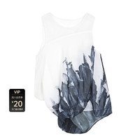 sdeer圣迪奥女装文艺圆领水墨晕染拼接无袖衬衫S21280604 XL/175