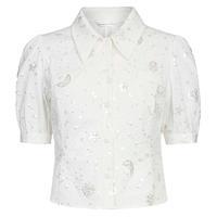 sdeer圣迪奥女装甜美翻领绣花泡泡袖衬衫S23260403