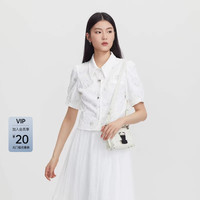 sdeer圣迪奥女装甜美翻领绣花泡泡袖衬衫S23260403 XL/175