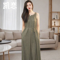 凯恋气质吊带连衣裙女夏季无袖收腰绑带显瘦长款垂感直筒裙子P82