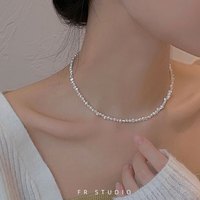 QUAMER法式天然巴洛克小粒不规则淡水珍珠项链女锁骨链 银色扣*6A强光圆润天然小巴