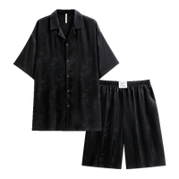 悦内睡衣男士夏季冰丝短袖短裤家居服男款夏款丝绸仿真丝质薄款高级感 33038雅黑色 XL (175) 【体重140-160斤】