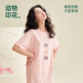 安之伴【安可龄】睡衣女夏季凉感纯棉减龄少女印花宽松女士睡裙可外穿 芯木橙 L