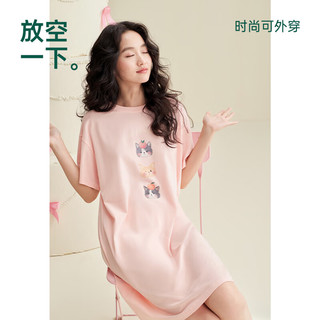 安之伴【安可龄】睡衣女夏季凉感纯棉减龄少女印花宽松女士睡裙可外穿 芯木橙 L