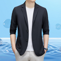 BOSS高档夏季西服男士轻薄款休闲防晒衣小西装单层弹力单西外套上衣服 灰绿 2XL (185)