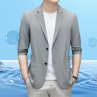 BOSS高档夏季西服男士轻薄款休闲防晒衣小西装单层弹力单西外套上衣服 灰绿 L (175)