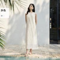 无袖连衣裙女2025夏轻奢时尚肌理感长款裙子圆领直筒通勤长裙