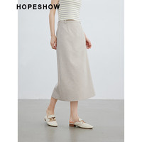 红袖奥莱夏季女装后开叉直身侧拉半身裙 米010 XL