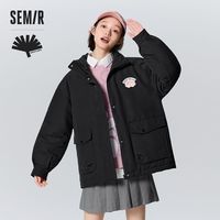 森马超级植物系列羽绒服女中长款三防宽松冬季印花厚外套