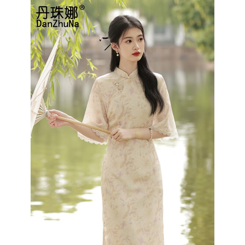 丹珠娜（DanZhuNa）新中式连衣裙子夏天女装2025年夏季新款气质温柔改良文艺旗袍长裙