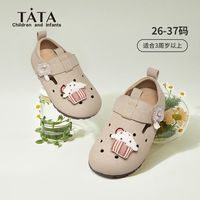 百亿补贴：TATA 童鞋女童牛反绒早春新款卡通洞洞博肯鞋子豆豆鞋皮鞋儿童单鞋