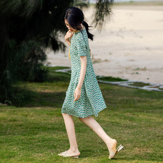 德玛纳 dme【轻奢法式List】夏圆领设计感压褶舒适复合丝花瑶a字连衣裙