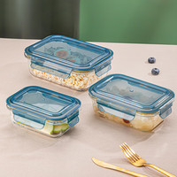 乐唯诗玻璃饭盒可微波炉加热带盖餐盒密封保鲜分隔便当碗 一体盖【可微波】小号400ml*2