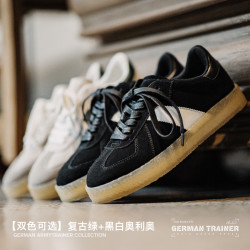 马登 男鞋春季复古绿尾德训鞋时尚休闲运动鞋厚底百搭板鞋 墨绿色 39