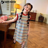 小猪班纳女童夏季条纹复古背心裙宝宝儿童百搭T恤裙连衣裙宽松 花花条裙子 120 身高110-120cm