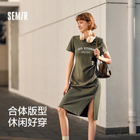 森马（Semir）【连衣裙合辑】夏天女法式慵懒风裙子复古学院风针织裙雪纺碎花裙 W款休闲风T恤裙-绿色调00344 XL