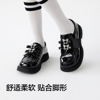 巴拉巴拉童鞋儿童小皮鞋公主鞋女童鞋子2025春秋新乐福鞋潮流鞋子 黑色90001 32码