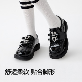 巴拉巴拉童鞋儿童小皮鞋公主鞋女童鞋子2025春秋新乐福鞋潮流鞋子 黑色90001 38码