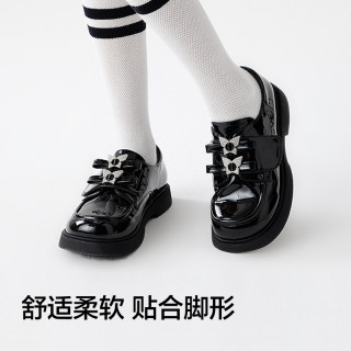 巴拉巴拉童鞋儿童小皮鞋公主鞋女童鞋子2025春秋新乐福鞋潮流鞋子 黑色90001 38码