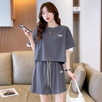 夏季清凉舒适透气运动休闲套装宽松显瘦减龄女士两件套短袖套装女