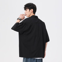 真维斯户外运动短袖衬衫男2025夏季宽松休闲衬衣日系高级感外套男上衣男 黑色 M