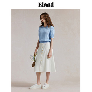 【100%棉】Eland衣恋针织T恤女圆领纯棉镂空针织衫上衣夏 薄荷色(84)MINT L/170