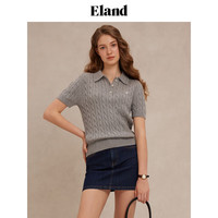 ELAND衣恋针织T恤女绞花polo领修身显瘦短袖上衣2025夏季 灰色(15)Grey L /170