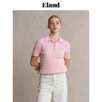 ELAND衣恋针织T恤女绞花polo领修身显瘦短袖上衣2025夏季 灰色(15)Grey M /165