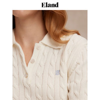 ELAND衣恋针织T恤女绞花polo领修身显瘦短袖上衣2025夏季 灰色(15)Grey S /160