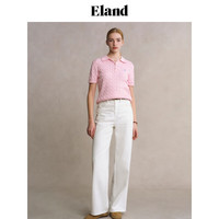 ELAND衣恋针织T恤女绞花polo领修身显瘦短袖上衣2025夏季 浅粉色(26)L/Pink L /170