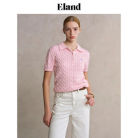 ELAND衣恋针织T恤女绞花polo领修身显瘦短袖上衣2025夏季 浅粉色(26)L/Pink M /165