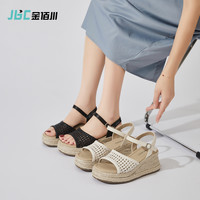 金佰川女鞋时尚百搭小白鞋厚底增高板鞋春夏透气凉鞋网面老爹鞋子 米色W24647360 35