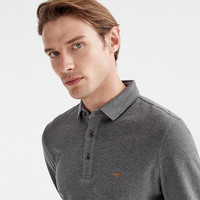 七匹狼长袖T恤男士纯色多色可选翻领时尚城市轻户外t恤男装保罗衫 002(黑灰) XL 175/92A