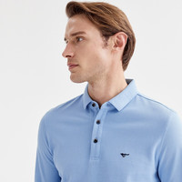 七匹狼长袖T恤男士纯色多色可选翻领时尚城市轻户外t恤男装保罗衫 110(海蓝) L 170/88A