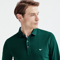 七匹狼长袖T恤男士纯色多色可选翻领时尚城市轻户外t恤男装保罗衫 201(墨绿) XL 175/92A