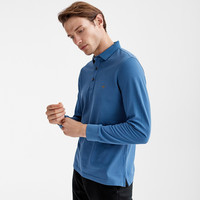 七匹狼长袖T恤男士纯色多色可选翻领时尚城市轻户外t恤男装保罗衫 103(灰蓝) 3XL 185/100A